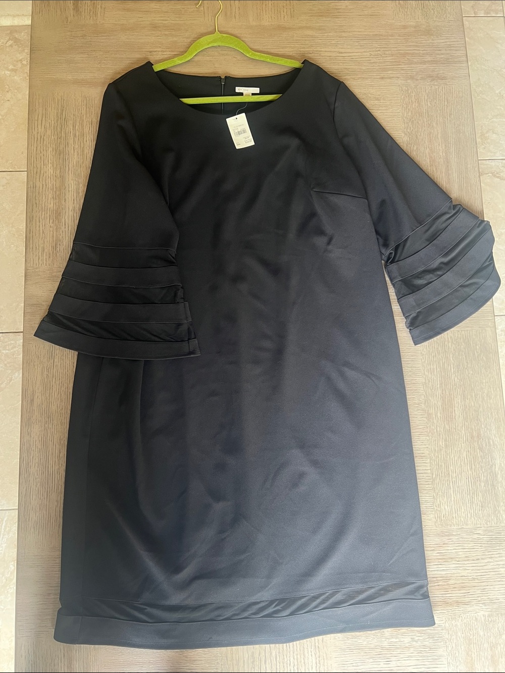 Cato Black Midi Shift Dress with Tiered Bell Sleeves